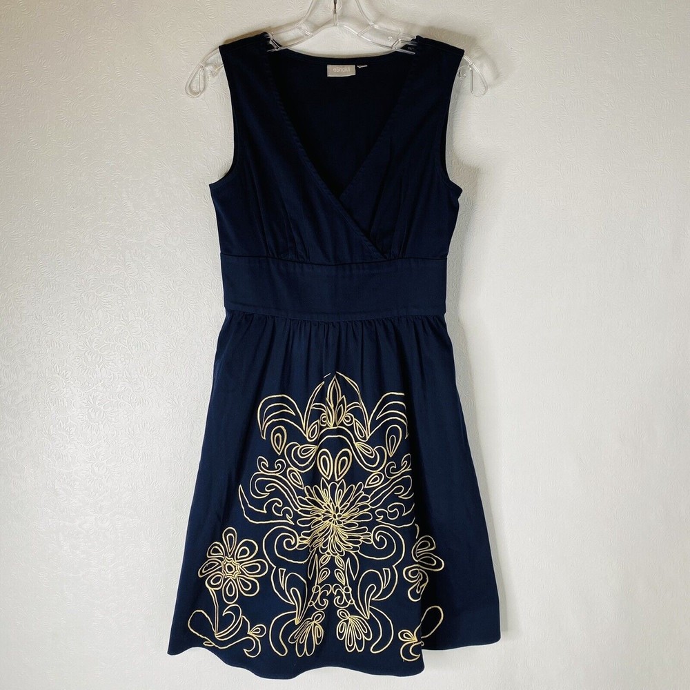 eShakti Sz 4 Small Navy Blue Fit & Flare Dress